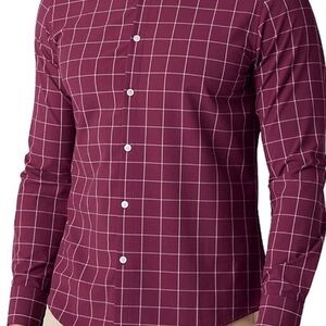 Mizzen + Main Men's Burgundy Checkered Performance Long Sleeve Button Down Shirt